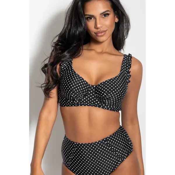 Sicily Longline Underwired Bikini Top - Black/White