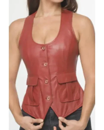 Red Leather Waist Coat Top