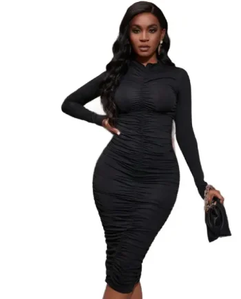 Solid Ruched Bodycon Dress