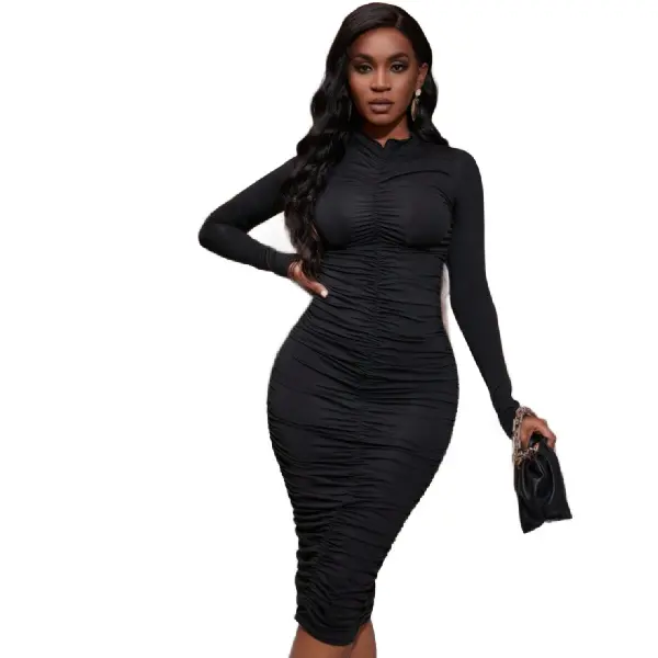 Solid Ruched Bodycon Dress