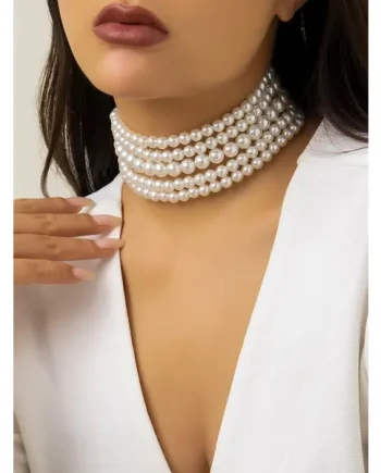 <strong>C3</strong>Faux Pearl Beaded Layered Choker