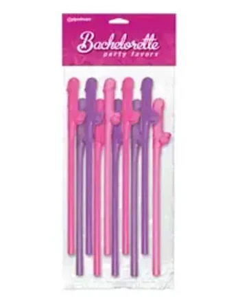 Bachelorette Party Favors 10 Pecker Straws Pink And Purple