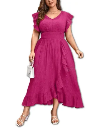 Ruffle Trim Wrap Hem Dress