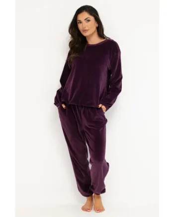 Ribbed Cosy Fleece Lounge Pyjama Set - Plum