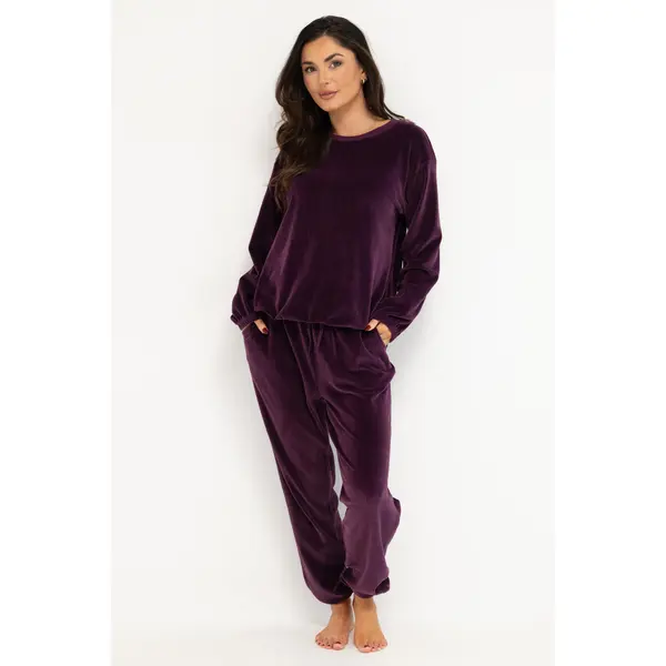 Ribbed Cosy Fleece Lounge Pyjama Set - Plum