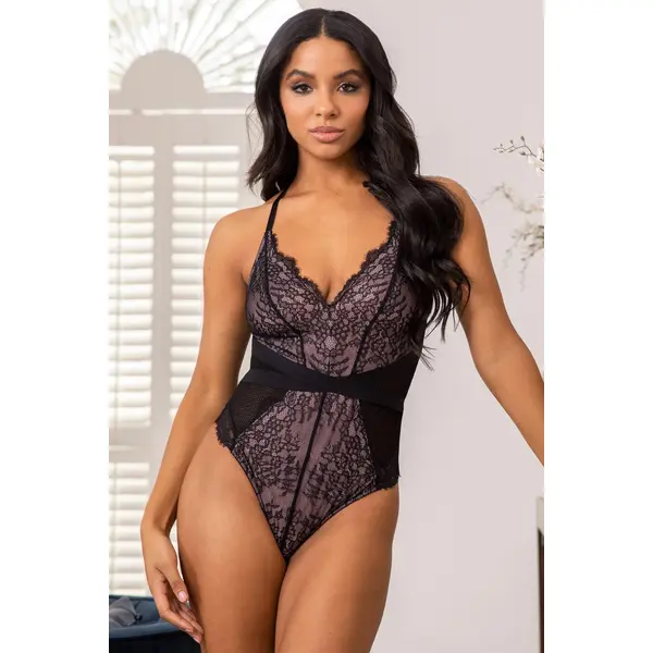 Dark Romance Plunge Non Wired Body - Black/Pink