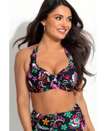 Sunshine Underwired Halter Bikini Top - Black Multi