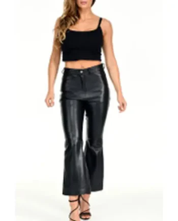 Flared Crop Leather Trousers Pants