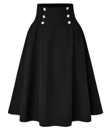 High Waist Button Detail Flare Skirt