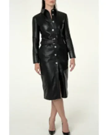 Black Leather Shirt Midi Dress
