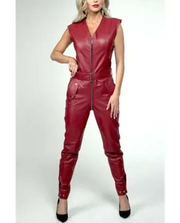Red Leather One Piece Body Catsuit Jumpsuit