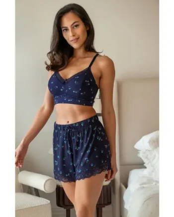 Sofa Loves Lace Soft Jersey Short - Navy/Blue Floral