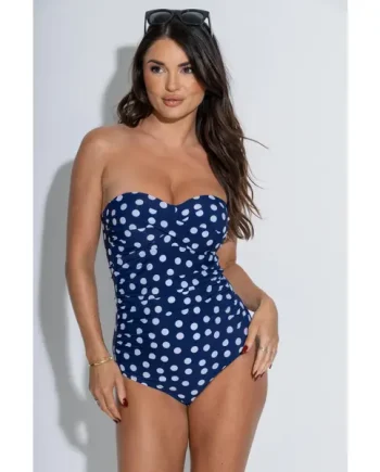 Santa Monica Strapless Tummy Control Swimsuit - Navy/White