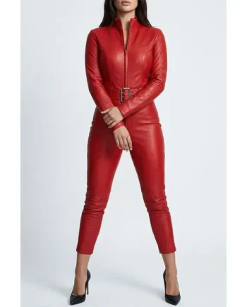 Red Black Bespoke Ffull grainull Grain Leather Fetish Catsuit For Men Women 1236