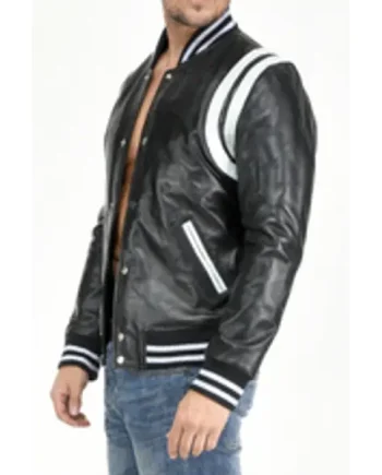 Men's Leather Jacket With Stripes