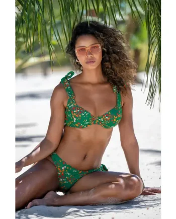 Rosa Cove Underwired Non-Padded Tie Bikini Top - Green Ditsy