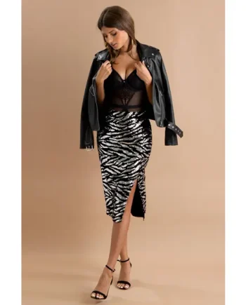 Selena Velvet Sequin Pencil Skirt - Black/Silver