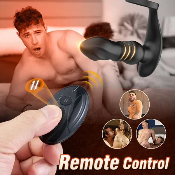 7 Thrusting Anal Vibrator with Double Cock Ring Delays Ejaculation Unforgettable Orgasms