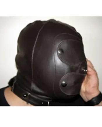 Isolation Hood With Gag Brown Leather Bondage Mask