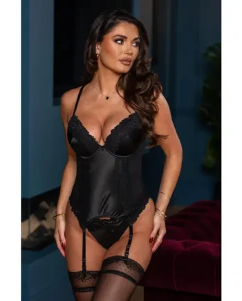 Lavish Push Up Basque Set - Black