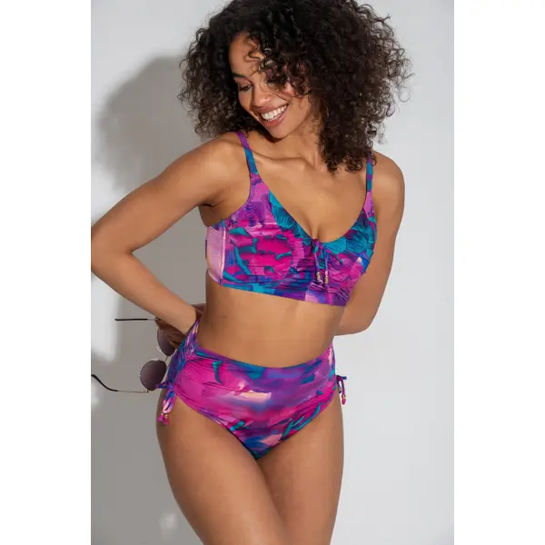 Cabana Underwired Longline Ruched Bikini Top - Purple Floral