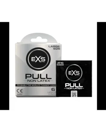 EXS PULL Large Condoms Hypoallergenic Non-Latex & Silicone Lubricated - Box of 6