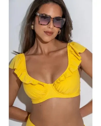 Bermuda Underwired Non-Padded Frill Bikini Top - Yellow