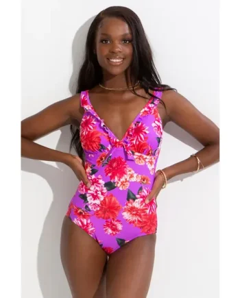 Getaway Frill Tummy Control Swimsuit - Ultraviolet Floral