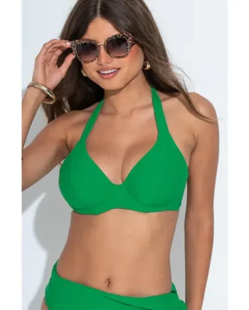 Malibu Underwired Non-Padded Halter Bikini Top - Green