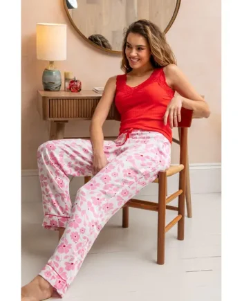 Luxe Woven Trouser & Cami Pyjama Set - Pink Floral