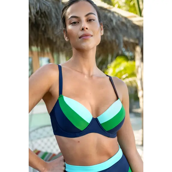 Palm Springs Padded Underwired Convertible Top - Navy/Green