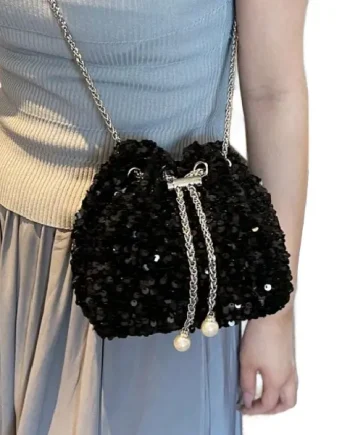 Sequined Metallic Bucket Bag