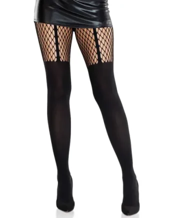 Leg Avenue Garter Illusion Tights With Net Detail