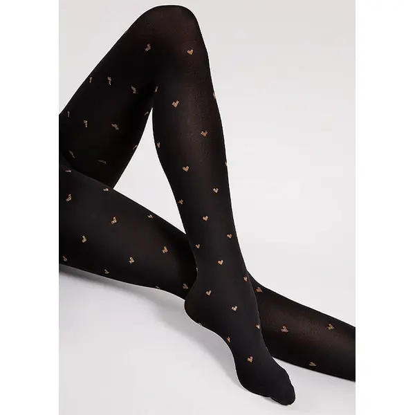 Fiore Copper Love Heart Patterned Tights