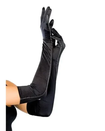 Leg Avenue Opera Length Satin Gloves With Rhinestone Trim