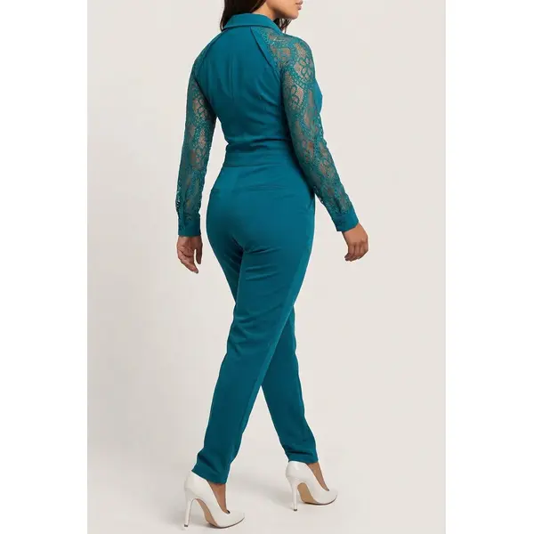 Raveena Elegant Women's Jumpsuit Playsuit Catsuit All in One Dress with Mesh Arms Alle Blue