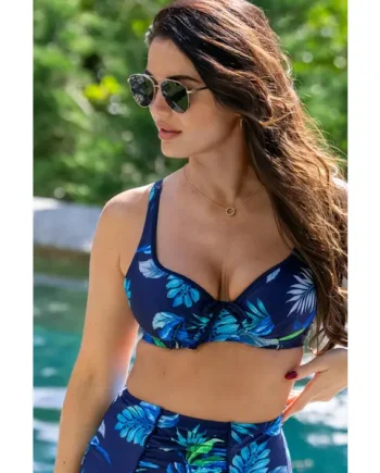 Palermo Underwired Non Padded Bikini Top - Navy Tropical
