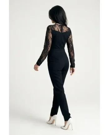 Alia Elegant Women's Jumpsuit Playsuit All in One Dress with Black Lace