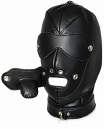 Leather Bondage Hood Detachable Eyepad Gag M2