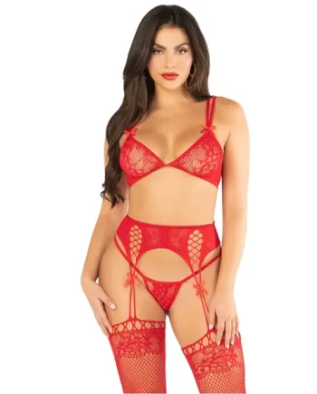 Leg Avenue Bra Top, String and Garter Belt Stockings Red