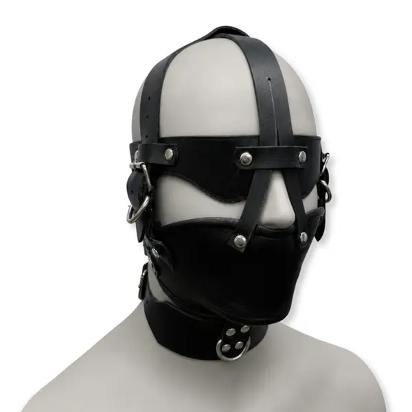 BDSM Leather Head Harness Muzzle with Eye Shield