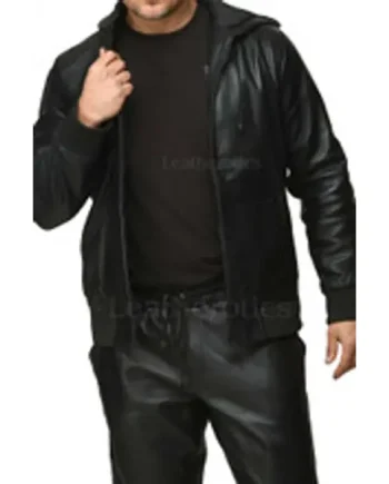 Sheepskin Leather Hooded Sweatshirt Two Piece Set