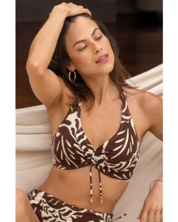 Madrid Underwired Halter Triangle Bikini Top - Brown/White
