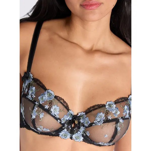 Paisley sheer embroidered balconette bra