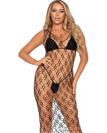 Leg Avenue Hexi Net Maxi Dress Black UK 6 to 12