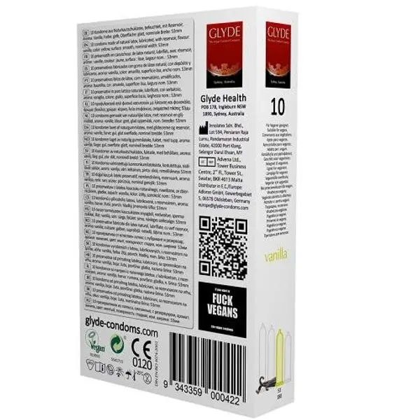 Glyde Ultra Vanilla Flavour Vegan Condoms 10 Pack