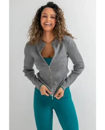 The Go To Comfy Zip Front Jumper - Grey/Teal