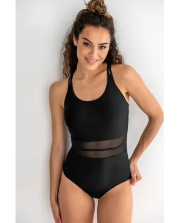 Energy Double Strap Chlorine Resistant Racerback Mesh Swimsuit - Black