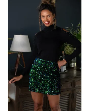 Selena Velvet Sequin Mini Skirt - Black/Green