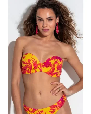 Heatwave Strapless Lightly Padded Bikini Top - Yellow Floral